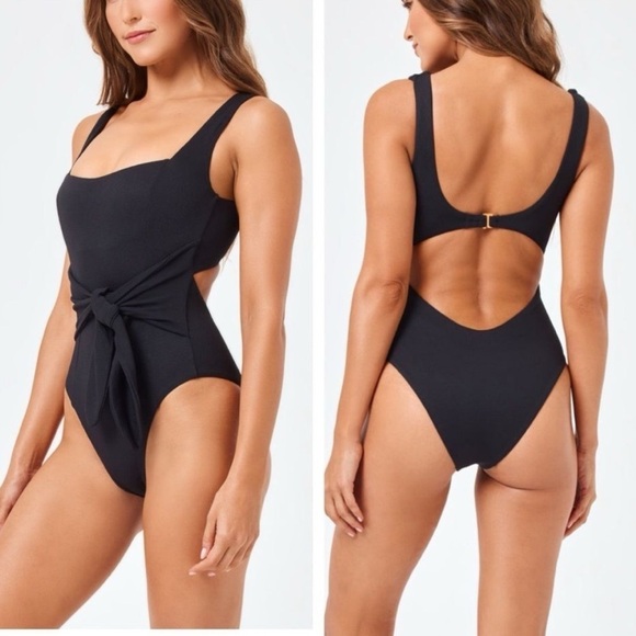 New L Space Balboa One Piece Swimsuit Tie Waist Black Sz L - Picture 3 of 13